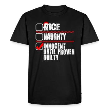 Gentil méchant innocent jusqu’à preuve du contraire - T-shirt Premium bio Homme - noir - Devant - Nico (187cm)
