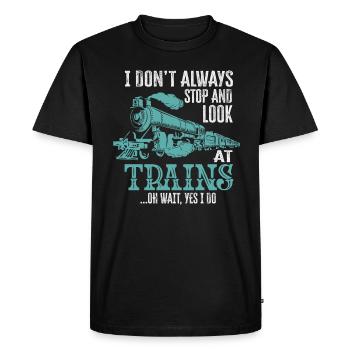 Je ne m’arrête pas toujours de regarder les trains Oh attendez - T-shirt Premium bio Homme - noir - Devant - Nico (187cm)