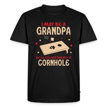 I May Be A Grandpa But I'll Still Kick Cornhole - Men's Premium Organic T-Shirt - black - Front - Nico (187cm)