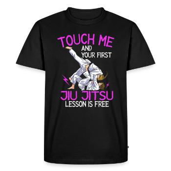 Touchez-moi et votre première leçon de Jiu Jitsu est gratuite - T-shirt Premium bio Homme - noir - Devant - Nico (187cm)