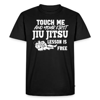 Touchez-moi et votre première leçon de Jiu Jitsu est gratuite - T-shirt Premium bio Homme - noir - Devant - Nico (187cm)