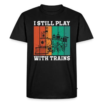 I Still Play With Trains Locomotive Engine Drivers - Men's Premium Organic T-Shirt - black - Front - Nico (187cm)