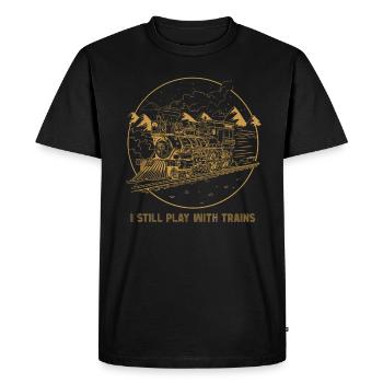 I Still Play With Trains Locomotive Engine Drivers - Men's Premium Organic T-Shirt - black - Front - Nico (187cm)