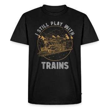 I Still Play With Trains Locomotive Engine Drivers - Men's Premium Organic T-Shirt - black - Front - Nico (187cm)