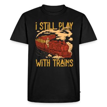 I Still Play With Trains Locomotive Engine Drivers - Men's Premium Organic T-Shirt - black - Front - Nico (187cm)