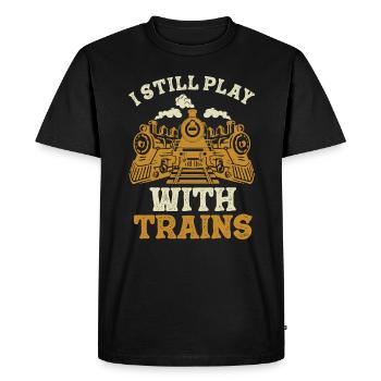 I Still Play With Trains Locomotive Engine Drivers - Men's Premium Organic T-Shirt - black - Front - Nico (187cm)