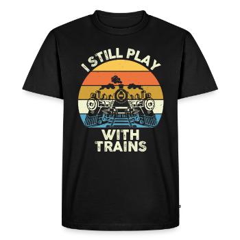 I Still Play With Trains Locomotive Engine Drivers - Men's Premium Organic T-Shirt - black - Front - Nico (187cm)