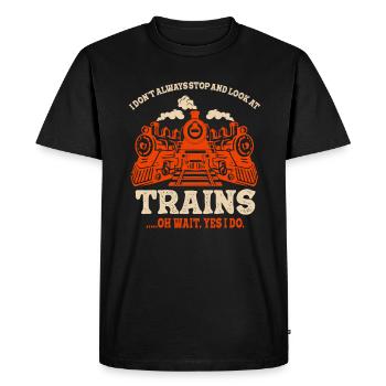 I Still Play With Trains Locomotive Engine Drivers - Men's Premium Organic T-Shirt - black - Front - Nico (187cm)
