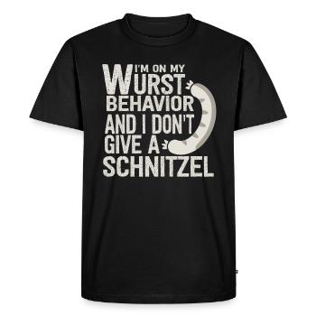 Je suis sur mon comportement de saucisse - T-shirt Premium bio Homme - noir - Devant - Nico (187cm)
