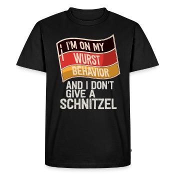 Je suis sur mon comportement de saucisse - T-shirt Premium bio Homme - noir - Devant - Nico (187cm)