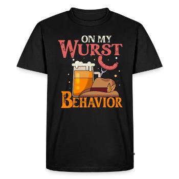Je suis sur mon comportement de saucisse - T-shirt Premium bio Homme - noir - Devant - Nico (187cm)