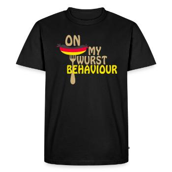 Je suis sur mon comportement de saucisse - T-shirt Premium bio Homme - noir - Devant - Nico (187cm)