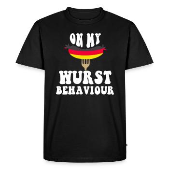 Je suis sur mon comportement de saucisse - T-shirt Premium bio Homme - noir - Devant - Nico (187cm)