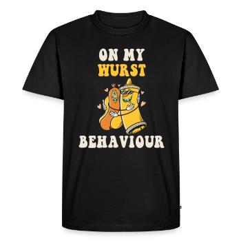 Je suis sur mon comportement de saucisse - T-shirt Premium bio Homme - noir - Devant - Nico (187cm)