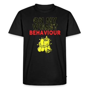 Je suis sur mon comportement de saucisse - T-shirt Premium bio Homme - noir - Devant - Nico (187cm)
