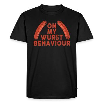 Je suis sur mon comportement de saucisse - T-shirt Premium bio Homme - noir - Devant - Nico (187cm)