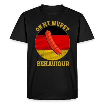 Je suis sur mon comportement de saucisse - T-shirt Premium bio Homme - noir - Devant - Nico (187cm)