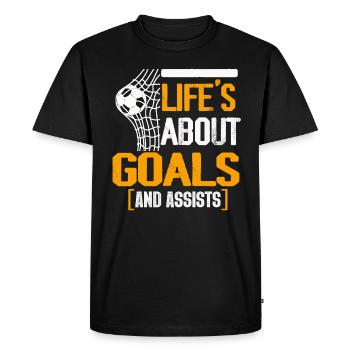 Life Is About Goals And Assists Futbol Soccer - Men's Premium Organic T-Shirt - black - Front - Nico (187cm)