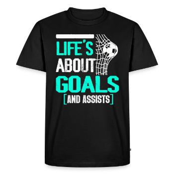 Life Is About Goals And Assists Futbol Soccer - Men's Premium Organic T-Shirt - black - Front - Nico (187cm)