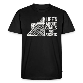 Life Is About Goals And Assists Futbol Soccer - Men's Premium Organic T-Shirt - black - Front - Nico (187cm)