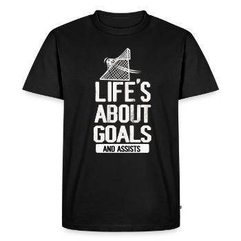Life Is About Goals And Assists Futbol Soccer - Men's Premium Organic T-Shirt - black - Front - Nico (187cm)
