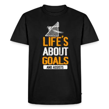 Life Is About Goals And Assists Futbol Soccer - Men's Premium Organic T-Shirt - black - Front - Nico (187cm)