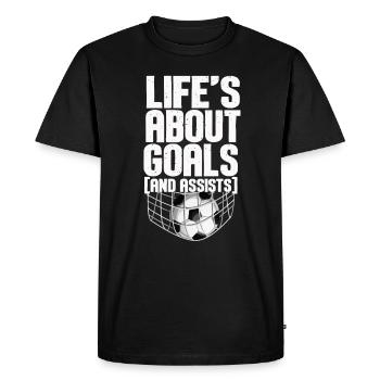 Life Is About Goals And Assists Futbol Soccer - Men's Premium Organic T-Shirt - black - Front - Nico (187cm)