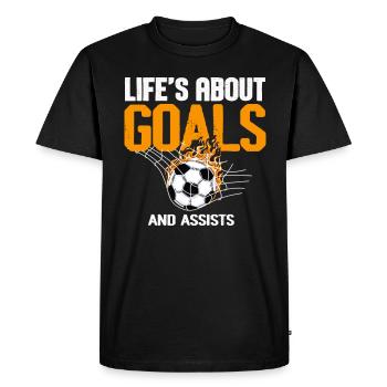 Life Is About Goals And Assists Futbol Soccer - Men's Premium Organic T-Shirt - black - Front - Nico (187cm)