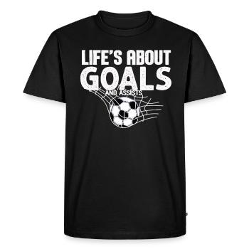 Life Is About Goals And Assists Futbol Soccer - Men's Premium Organic T-Shirt - black - Front - Nico (187cm)