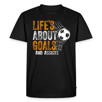 Life Is About Goals And Assists Futbol Soccer - Men's Premium Organic T-Shirt - black - Front - Nico (187cm)