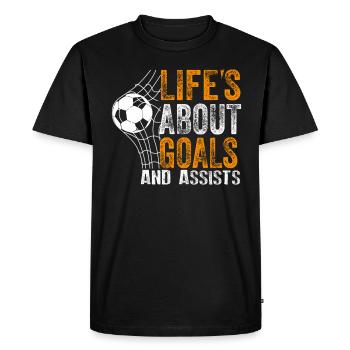 Life Is About Goals And Assists Futbol Soccer - Men's Premium Organic T-Shirt - black - Front - Nico (187cm)