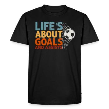 Life Is About Goals And Assists Futbol Soccer - Men's Premium Organic T-Shirt - black - Front - Nico (187cm)