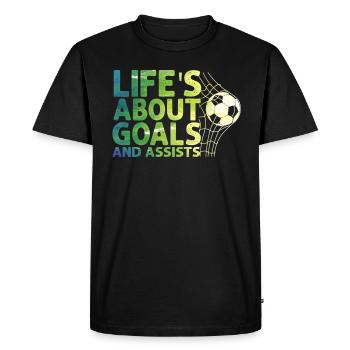 Life Is About Goals And Assists Futbol Soccer - Men's Premium Organic T-Shirt - black - Front - Nico (187cm)