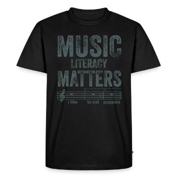 La littératie musicale compte, j’aime manger des chiots - T-shirt Premium bio Homme - noir - Devant - Nico (187cm)