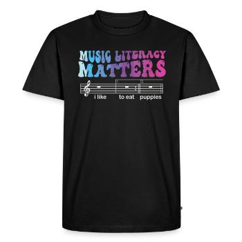 La littératie musicale compte, j’aime manger des chiots - T-shirt Premium bio Homme - noir - Devant - Nico (187cm)