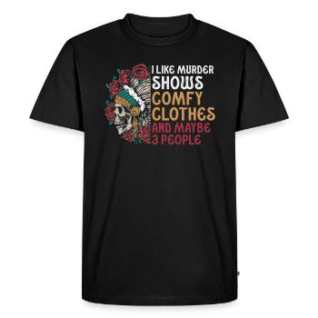 J’aime le meurtre montre des vêtements confortables et 3 personnes - T-shirt Premium bio Homme - noir - Devant - Nico (187cm)