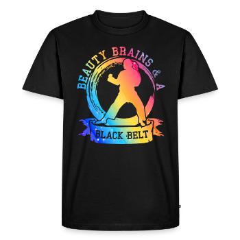 Beauty Brains et une ceinture noire - T-shirt Premium bio Homme - noir - Devant - Nico (187cm)