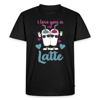 Je t’aime un latte - T-shirt Premium bio Homme - noir - Devant - Nico (187cm)