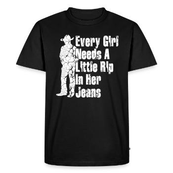 Chaque fille a besoin d’une petite déchirure dans son jean - T-shirt Premium bio Homme - noir - Devant - Nico (187cm)