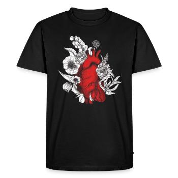 Anatomical Heart And Flowers - Men's Premium Organic T-Shirt - black - Front - Nico (187cm)