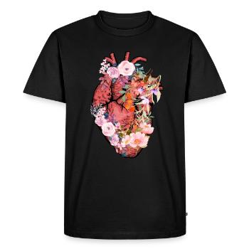 Anatomical Heart And Flowers - Men's Premium Organic T-Shirt - black - Front - Nico (187cm)