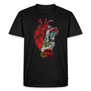 Cœur anatomique et fleurs - T-shirt Premium bio Homme - noir - Devant - Nico (187cm)
