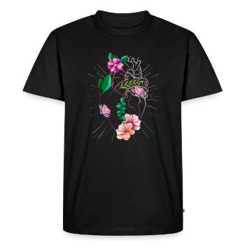 Cœur anatomique et fleurs - T-shirt Premium bio Homme - noir - Devant - Nico (187cm)