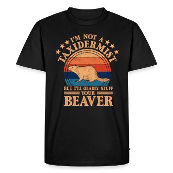 Je ne suis pas taxidermiste, je me ferai un plaisir de bourrer les castors - T-shirt Premium bio Homme - noir - Devant - Nico (187cm)