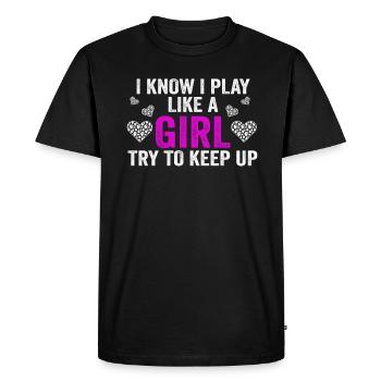 Je sais que je joue comme une fille essaie de suivre - T-shirt Premium bio Homme - noir - Devant - Nico (187cm)