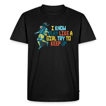Je sais que je joue comme une fille essaie de suivre - T-shirt Premium bio Homme - noir - Devant - Nico (187cm)