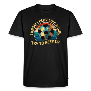 Je sais que je joue comme une fille essaie de suivre - T-shirt Premium bio Homme - noir - Devant - Nico (187cm)