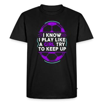 Je sais que je joue comme une fille essaie de suivre - T-shirt Premium bio Homme - noir - Devant - Nico (187cm)