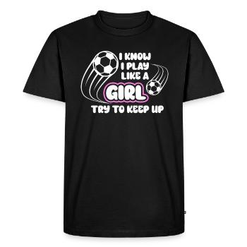 Je sais que je joue comme une fille essaie de suivre - T-shirt Premium bio Homme - noir - Devant - Nico (187cm)