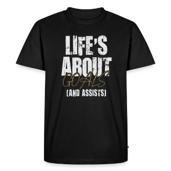 Life Is About Goals And Assists Futbol Soccer - Men's Premium Organic T-Shirt - black - Front - Nico (187cm)